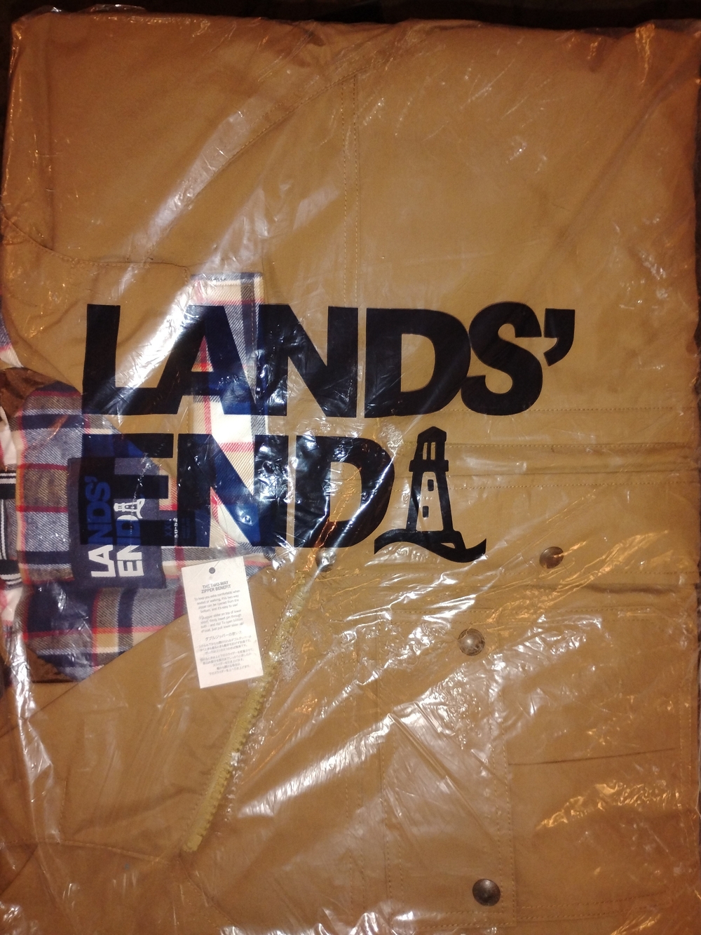 Lands' End Men's Tan Trench Coat with Plaid Lining